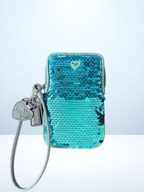 Coach Poppy Spotlight Sequin Cell Wristlet (Blue)
